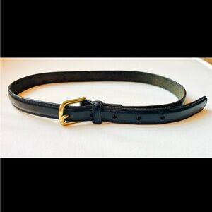 Black Genuine Leather Skinny Belt with Gold Buckle 29 inch size XS